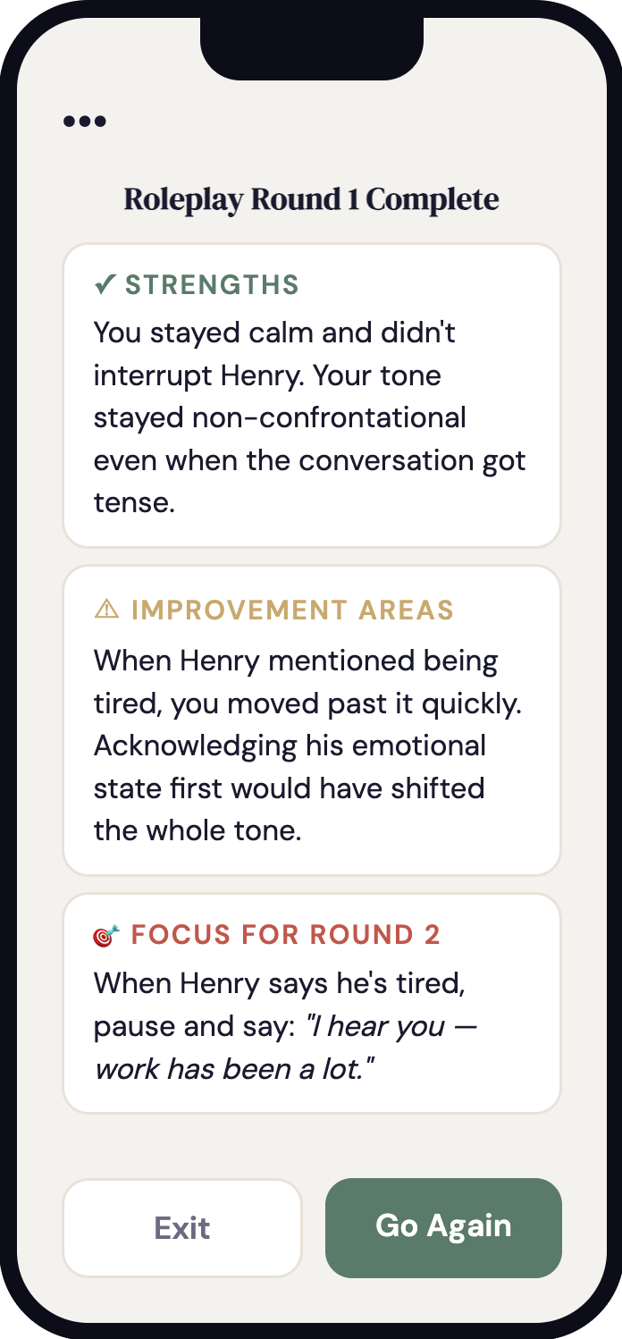 Feedback screen